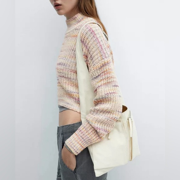 Mango Cream Cowl Turtleneck Sweater Chunky Knit - Picture 4 of 5